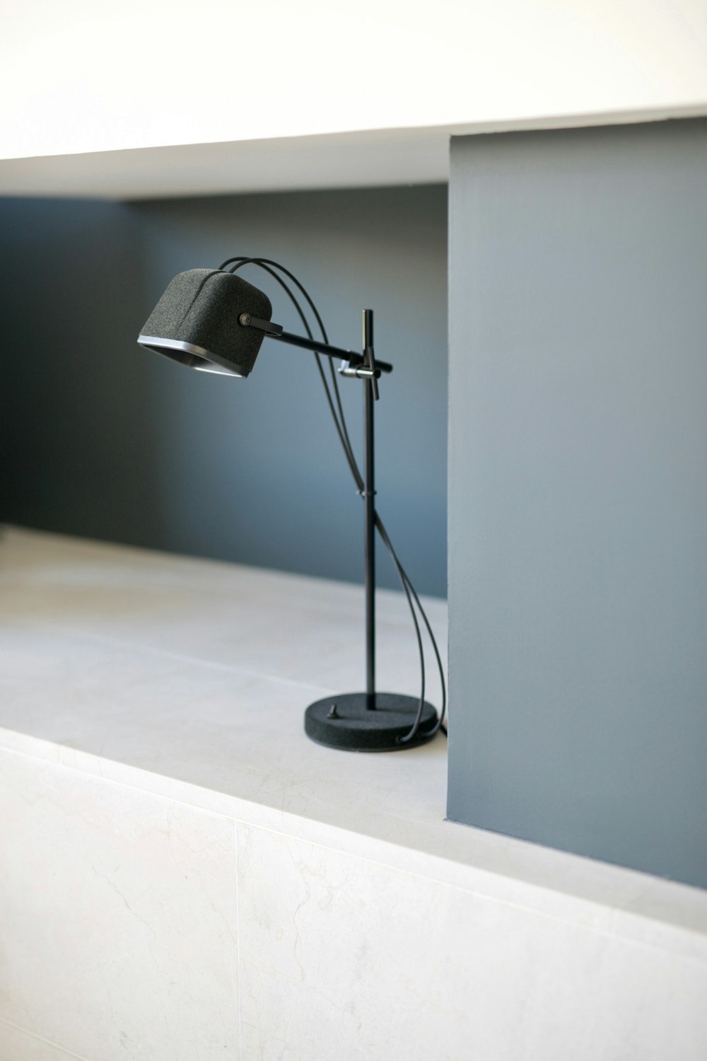 black and silver desk lamp