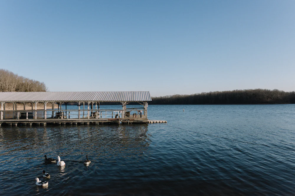 Covered boat dock with lift on Lake Norman