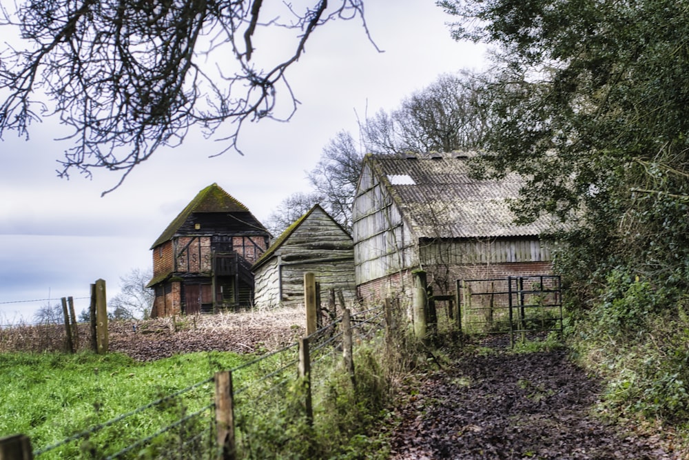 brown wooden house near bare trees during daytime