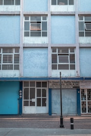 blue and white concrete building