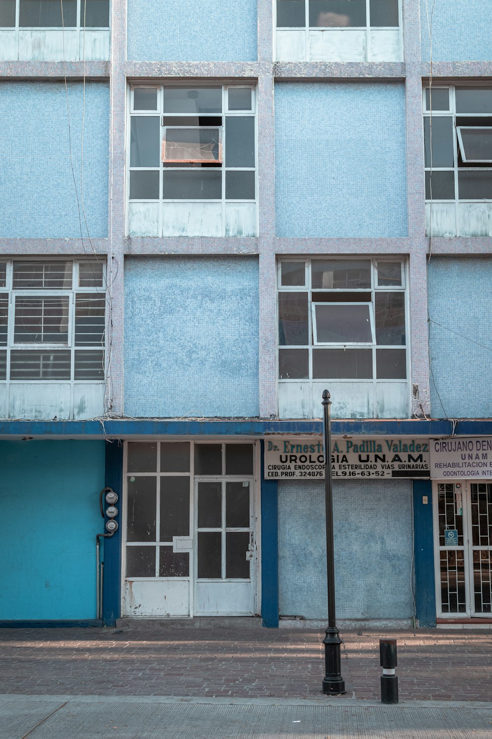 blue and white concrete building