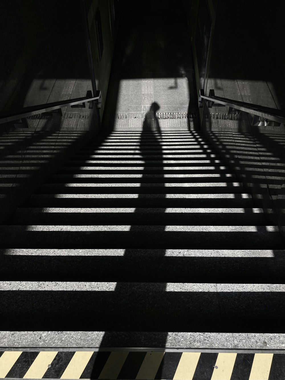 black and white photo of staircase