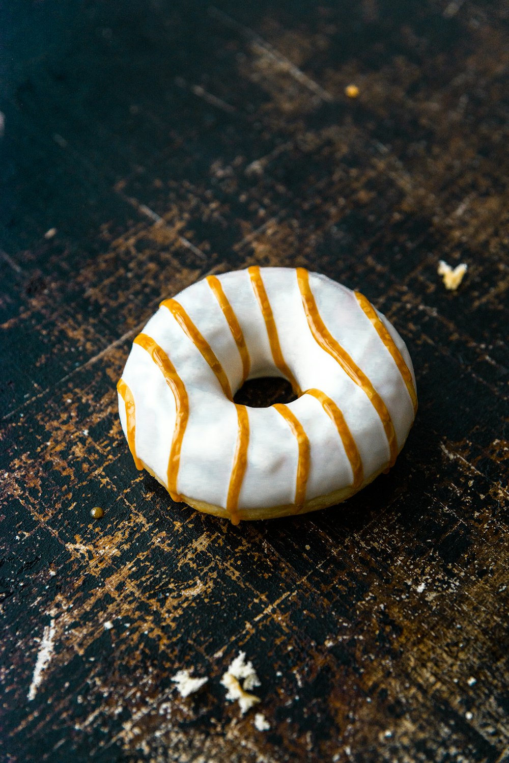 white donut on black and white textile