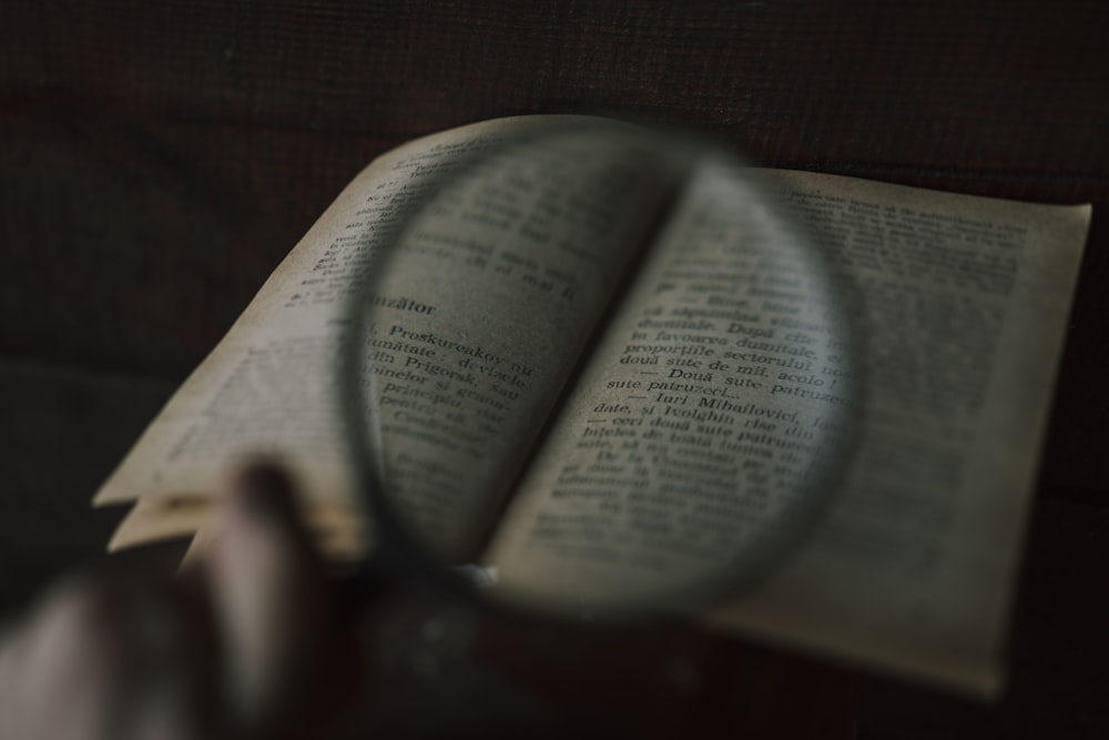 person reading book on brown wooden table