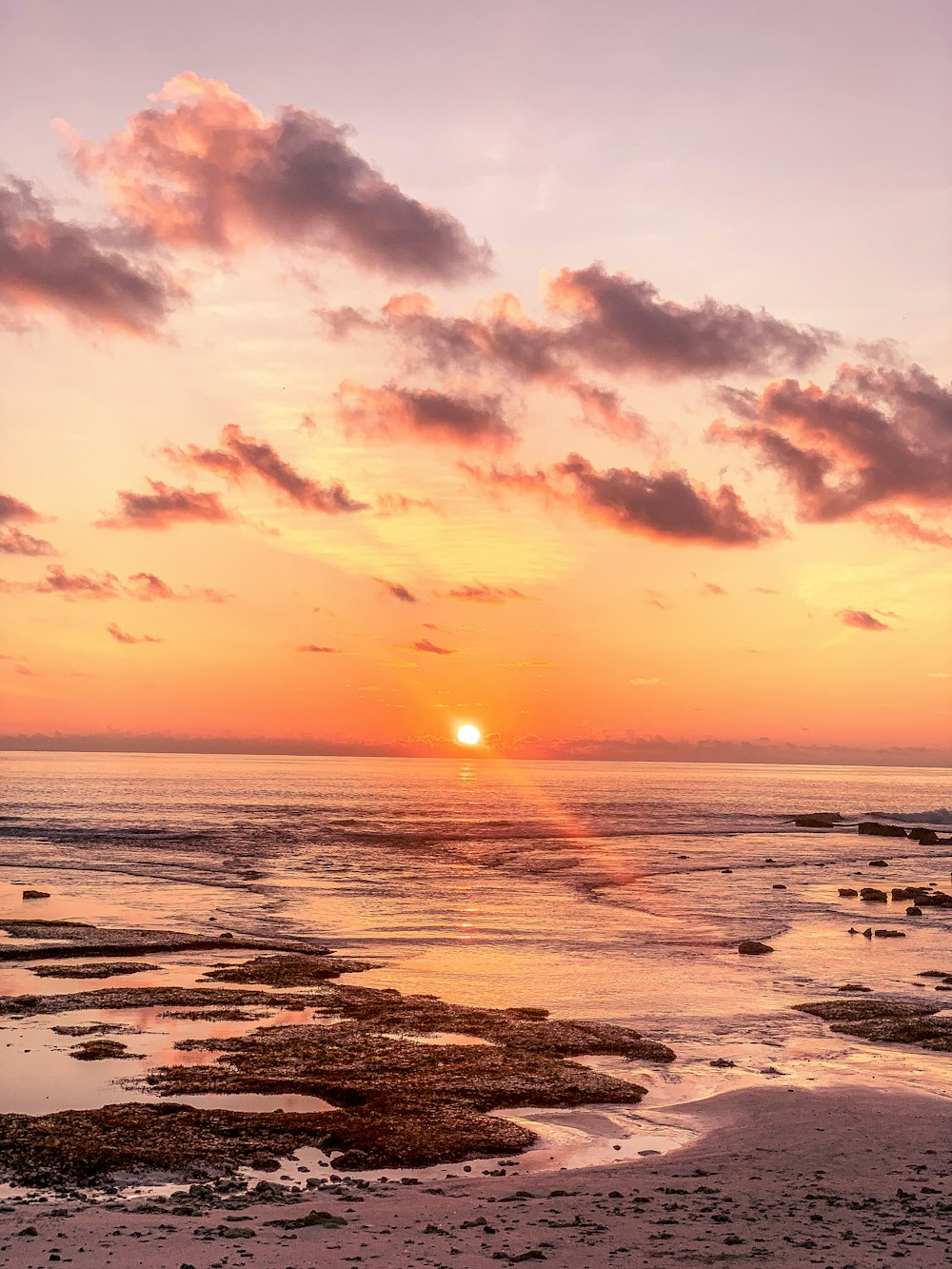 body of water during sunset