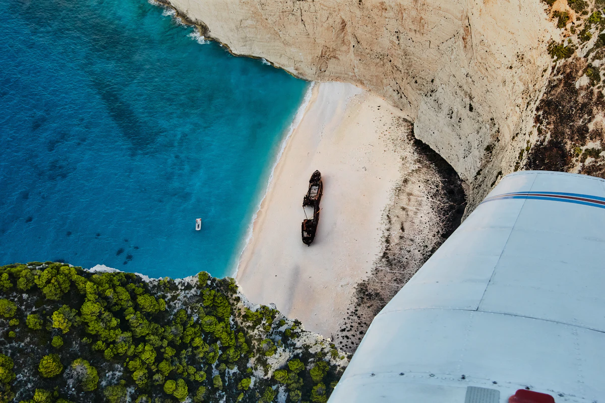 Aerial view of Navagio Shipwreck Beach on Zante