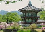 green and brown wooden temple surrounded by green trees during daytime