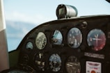 A close-up of a vintage airplane cockpit with dials.