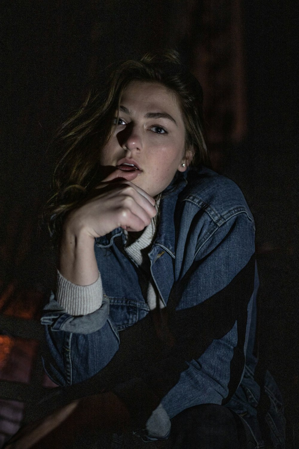 woman in blue denim jacket