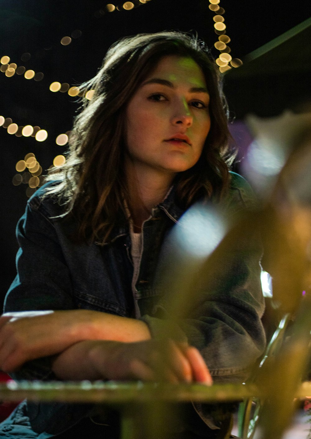 woman in blue denim jacket