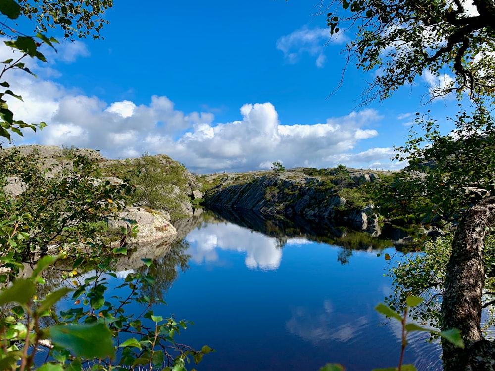 blue lake under blue sky and white clouds during daytime