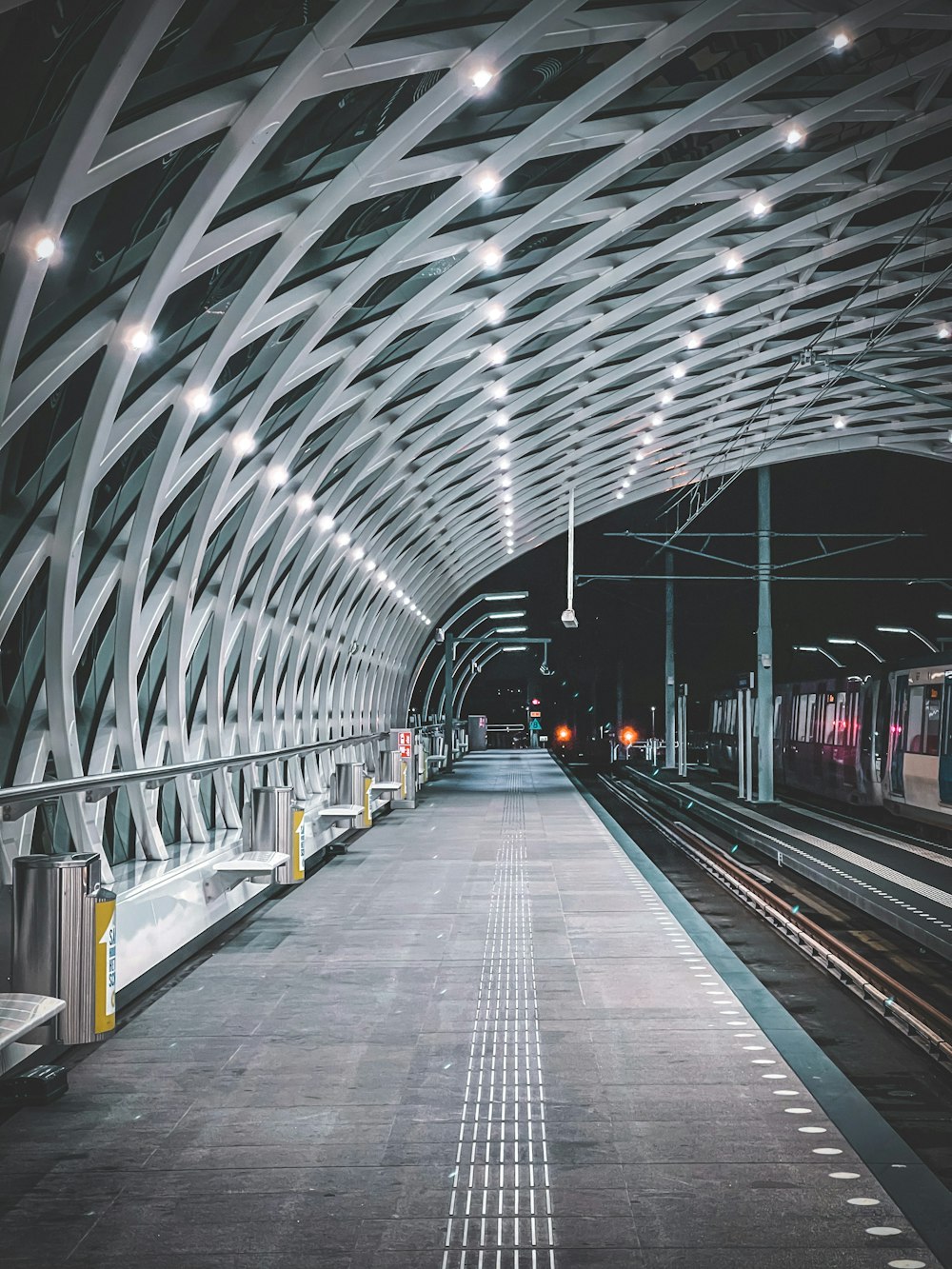 train station with white metal frame