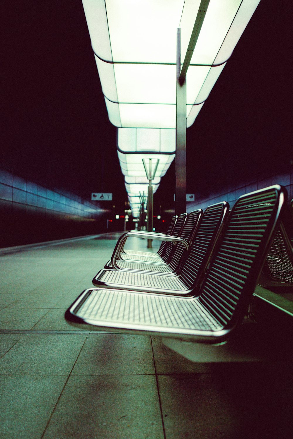 white and black train seats