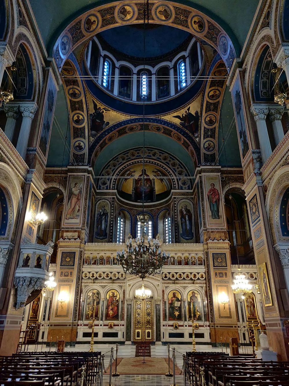 blue and brown cathedral interior