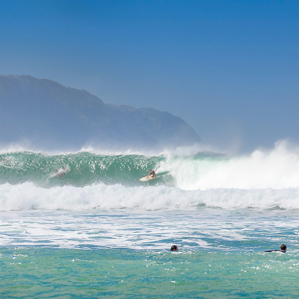 people surfing on sea waves during daytime