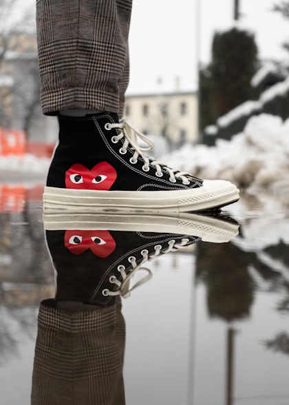 person wearing black and white converse all star high top sneakers photo –  Free Apparel Image on Unsplash