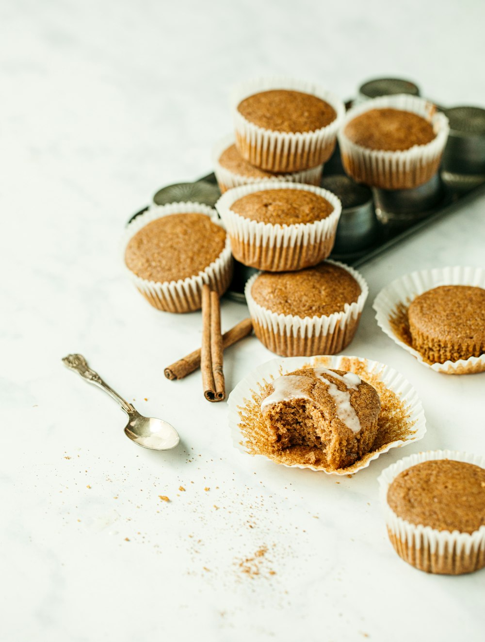 brown cupcakes on white table