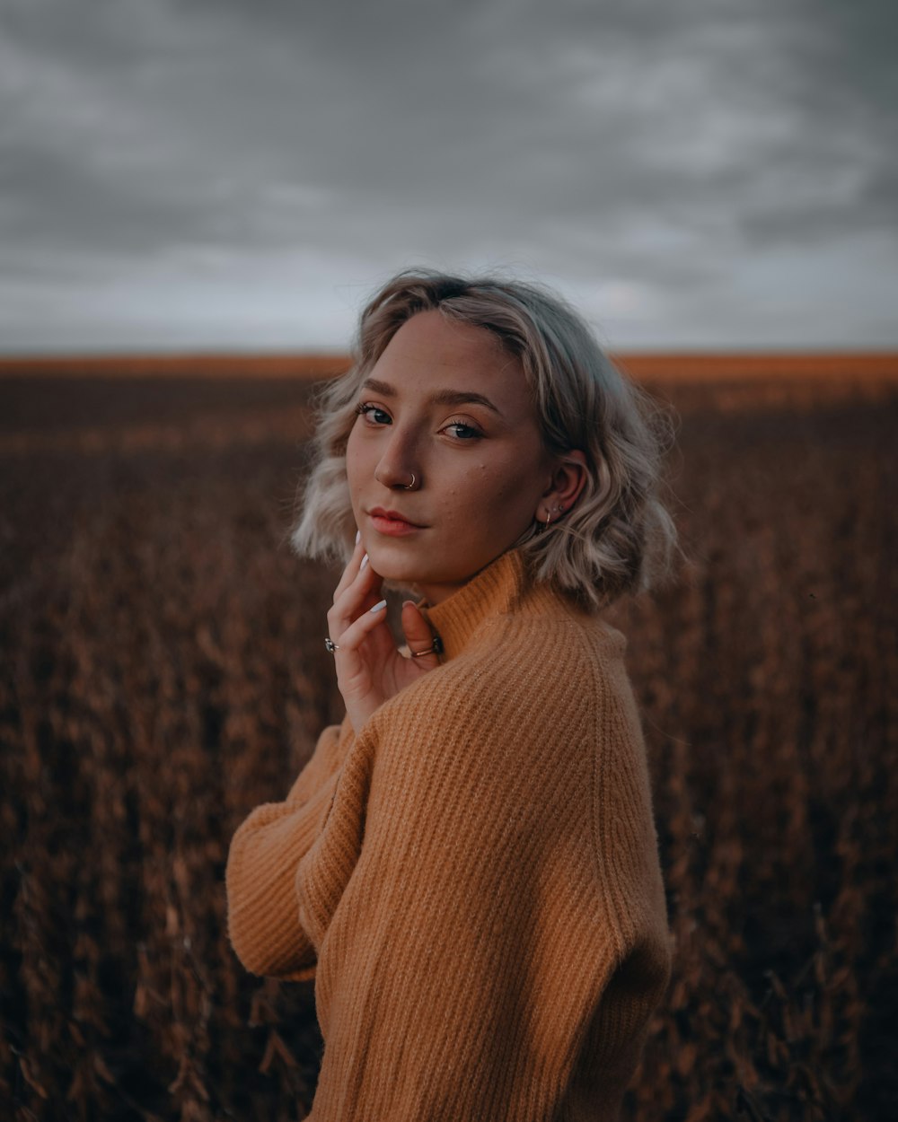 woman in brown knit sweater