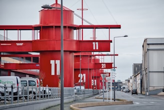 red and blue metal building