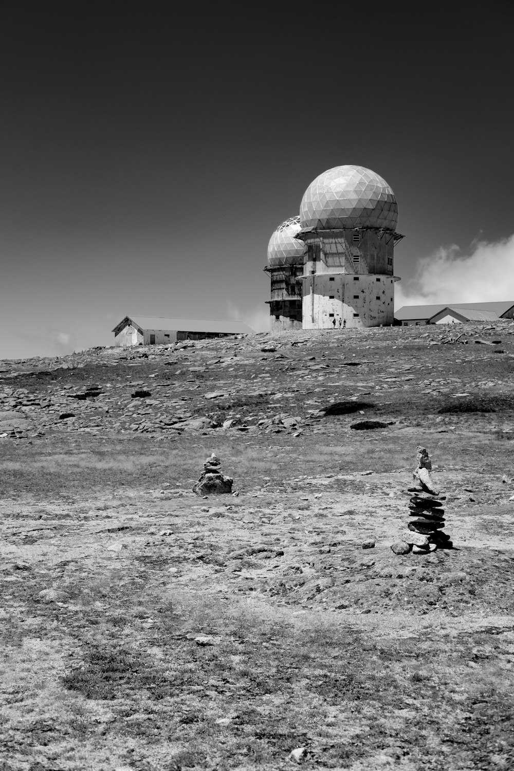 grayscale photo of dome building