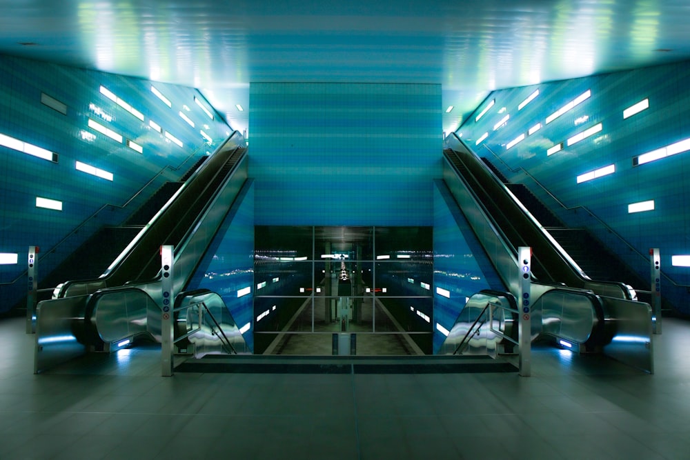 black escalator in a building