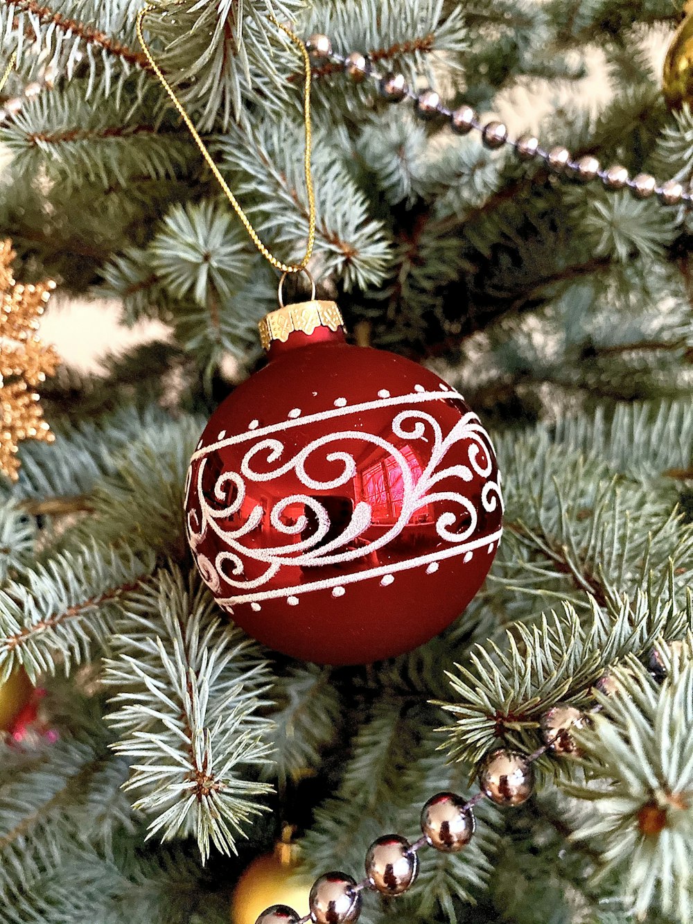 red and white christmas bauble