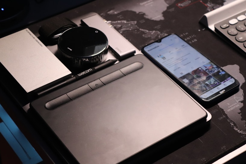 A vibrant collage of digital and physical products arranged on a sleek desk, highlighting the diversity of items available.