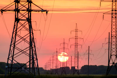 silhouette of electric post during sunset