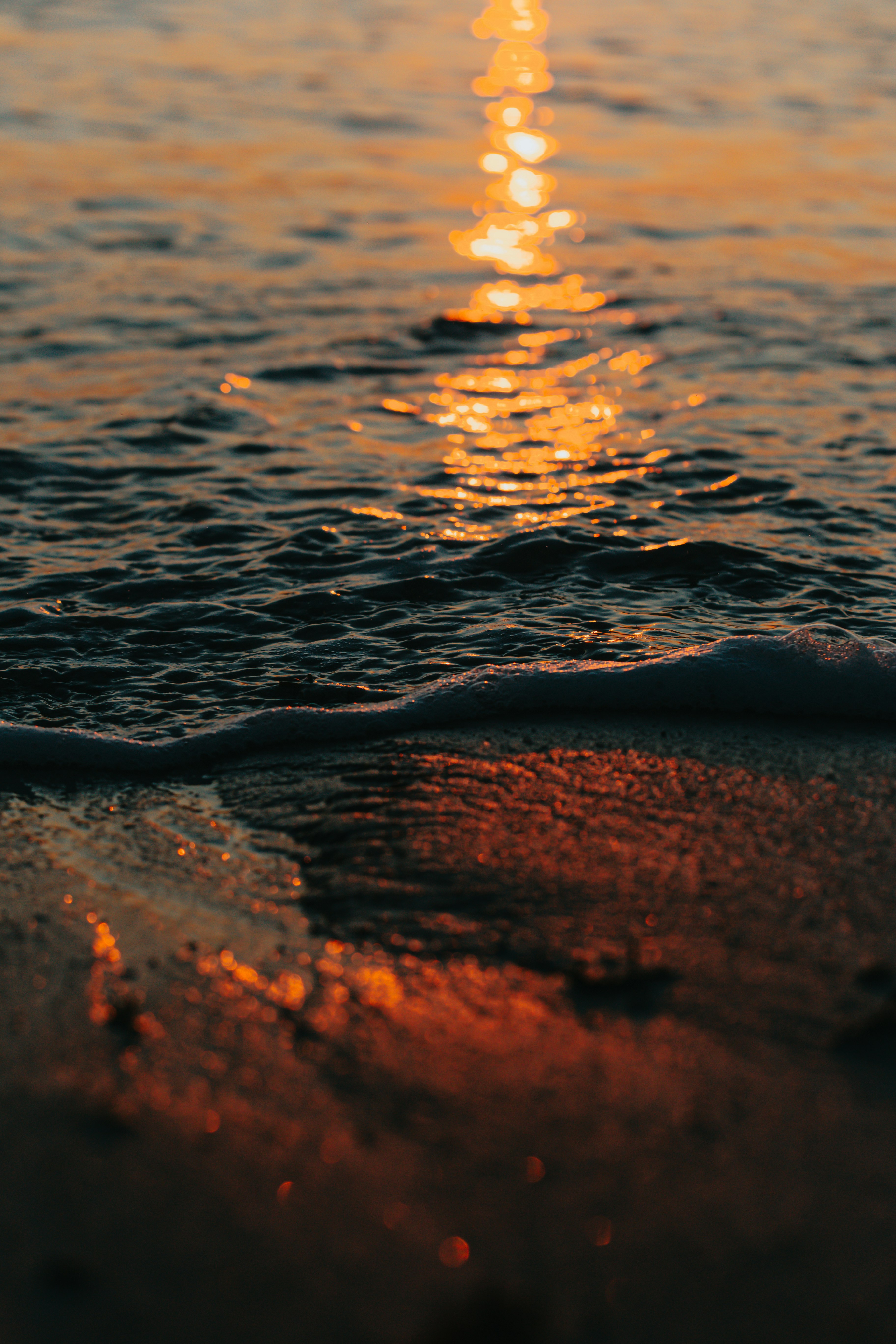 body of water during sunset