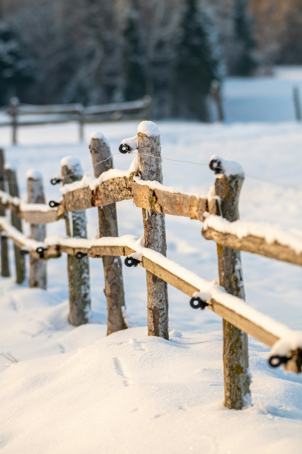 brown wooden fence covered with snow during daytime