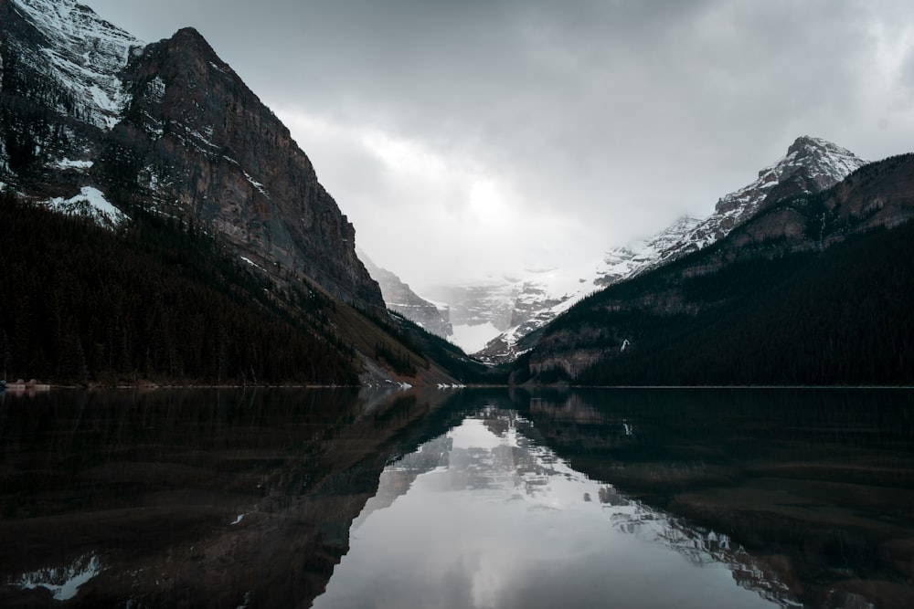 lake in the middle of mountains