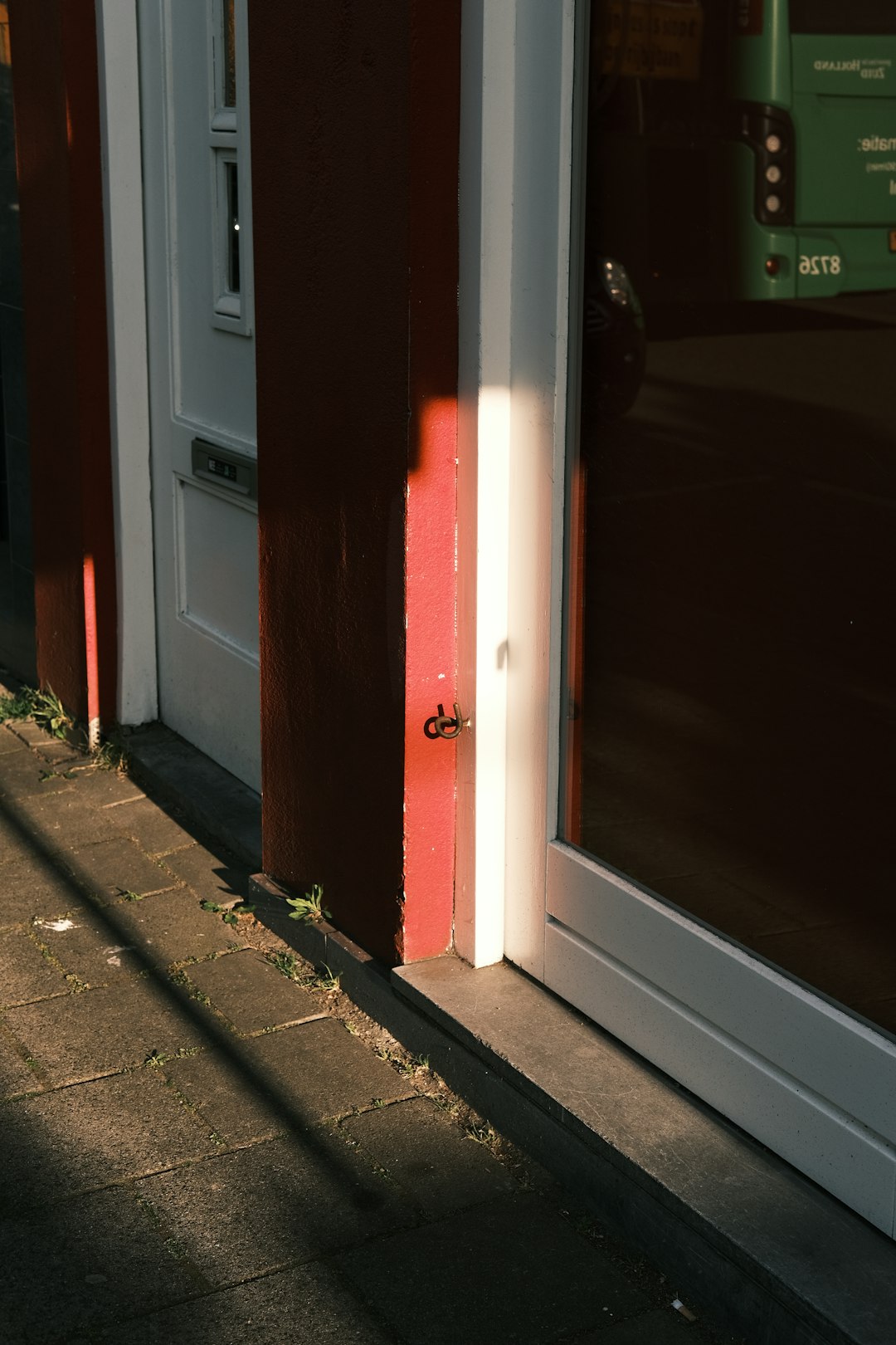 red and white wooden door