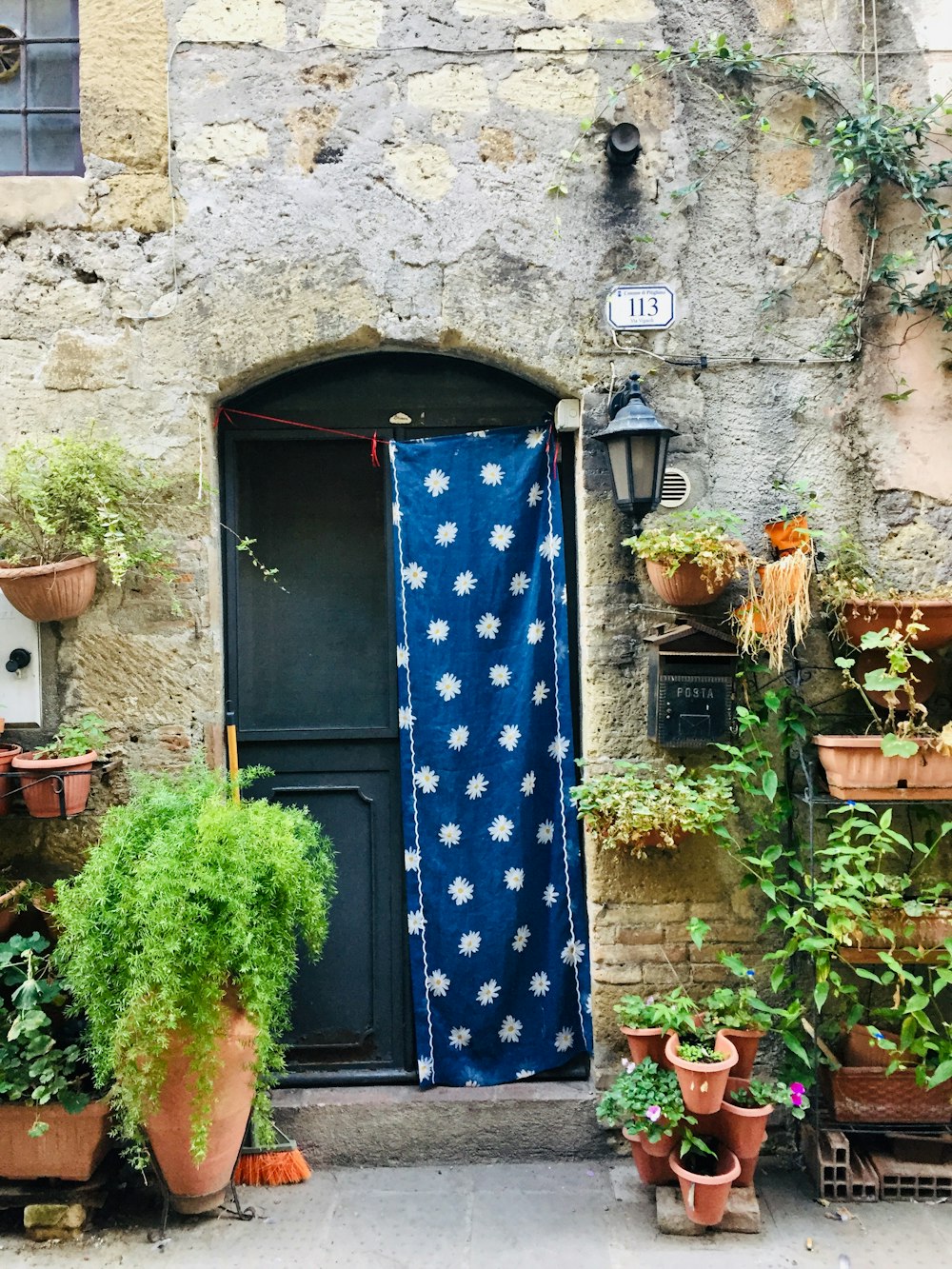 blue and white floral door