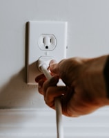 person holding white electric plug