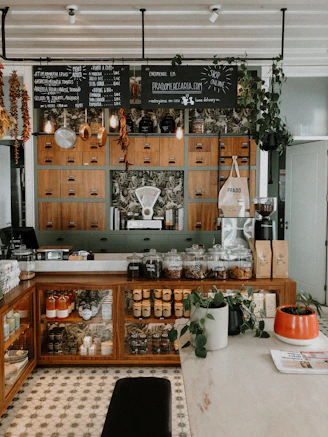 brown wooden shelf with assorted items