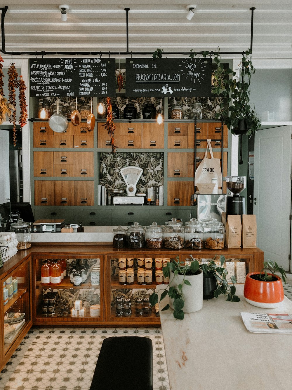 brown wooden shelf with assorted items