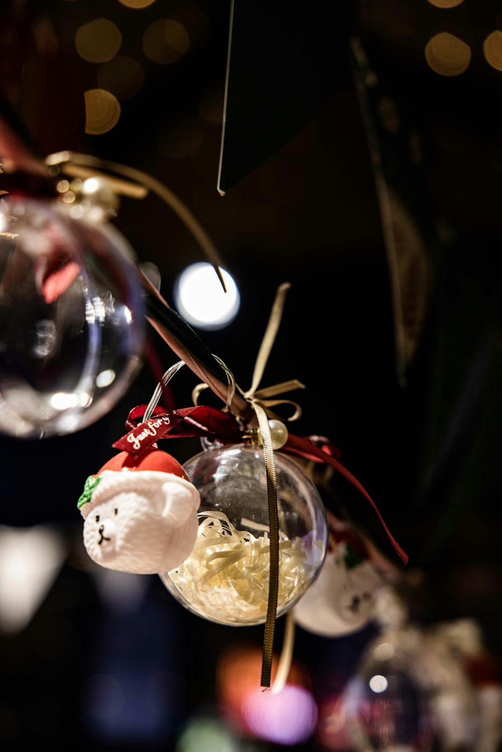 white and red christmas baubles