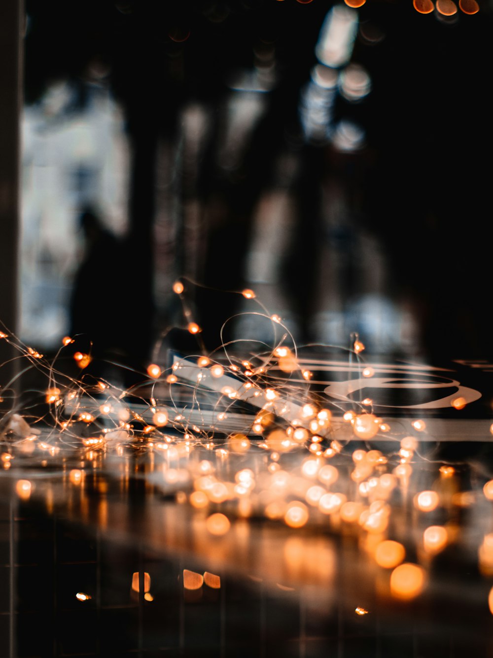 string lights on a wall