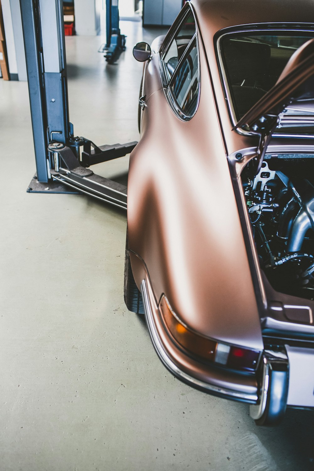 brown car in a garage