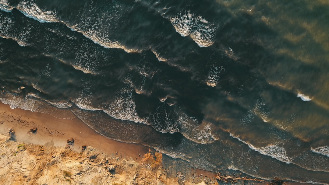 aerial view of ocean waves on shore during daytime