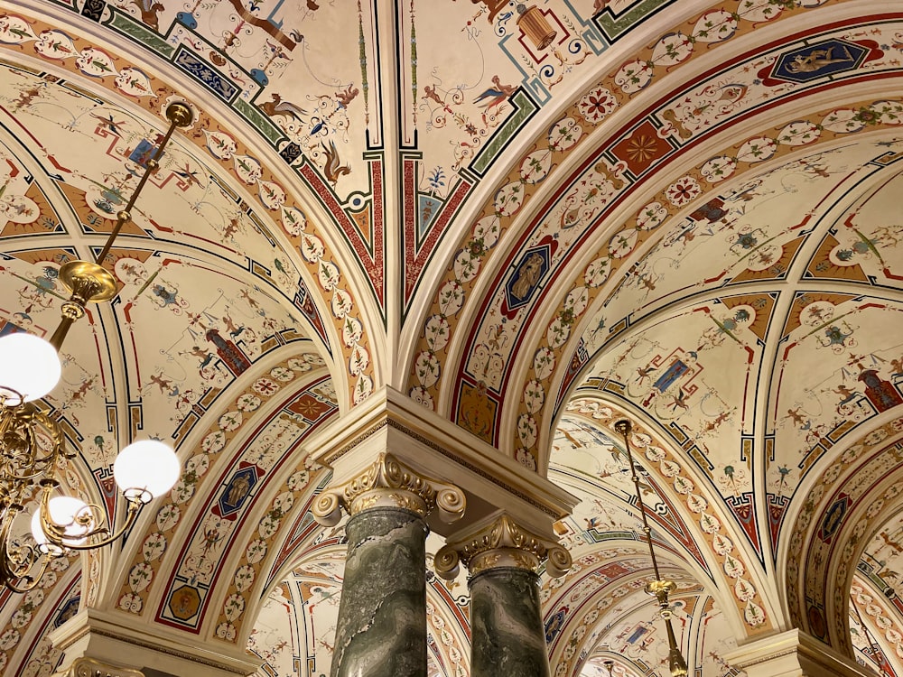 brown and white floral ceiling