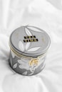 blue and white floral round container
