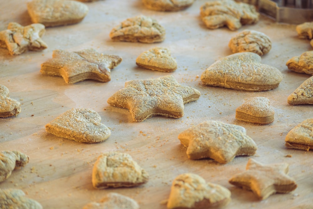 white and brown heart shaped dough