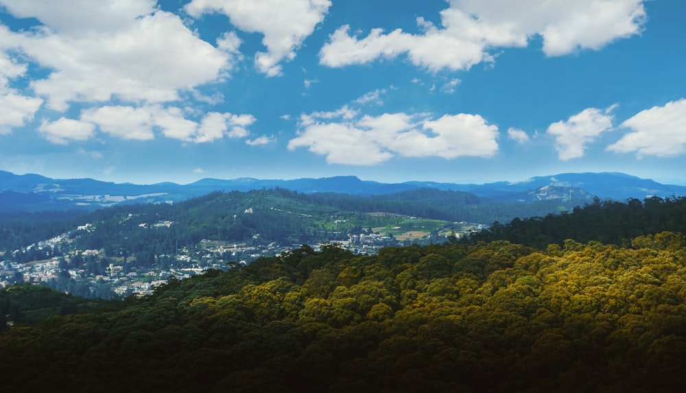 green trees and mountains under blue sky and white clouds during daytime