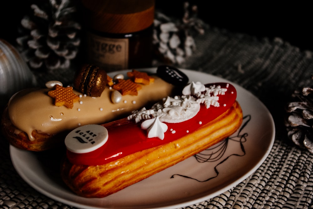 white and brown cake on white ceramic plate