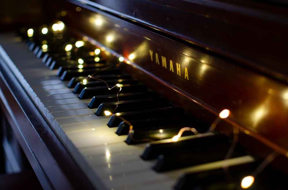 brown and white piano keys