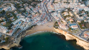aerial view of city buildings near body of water during daytime