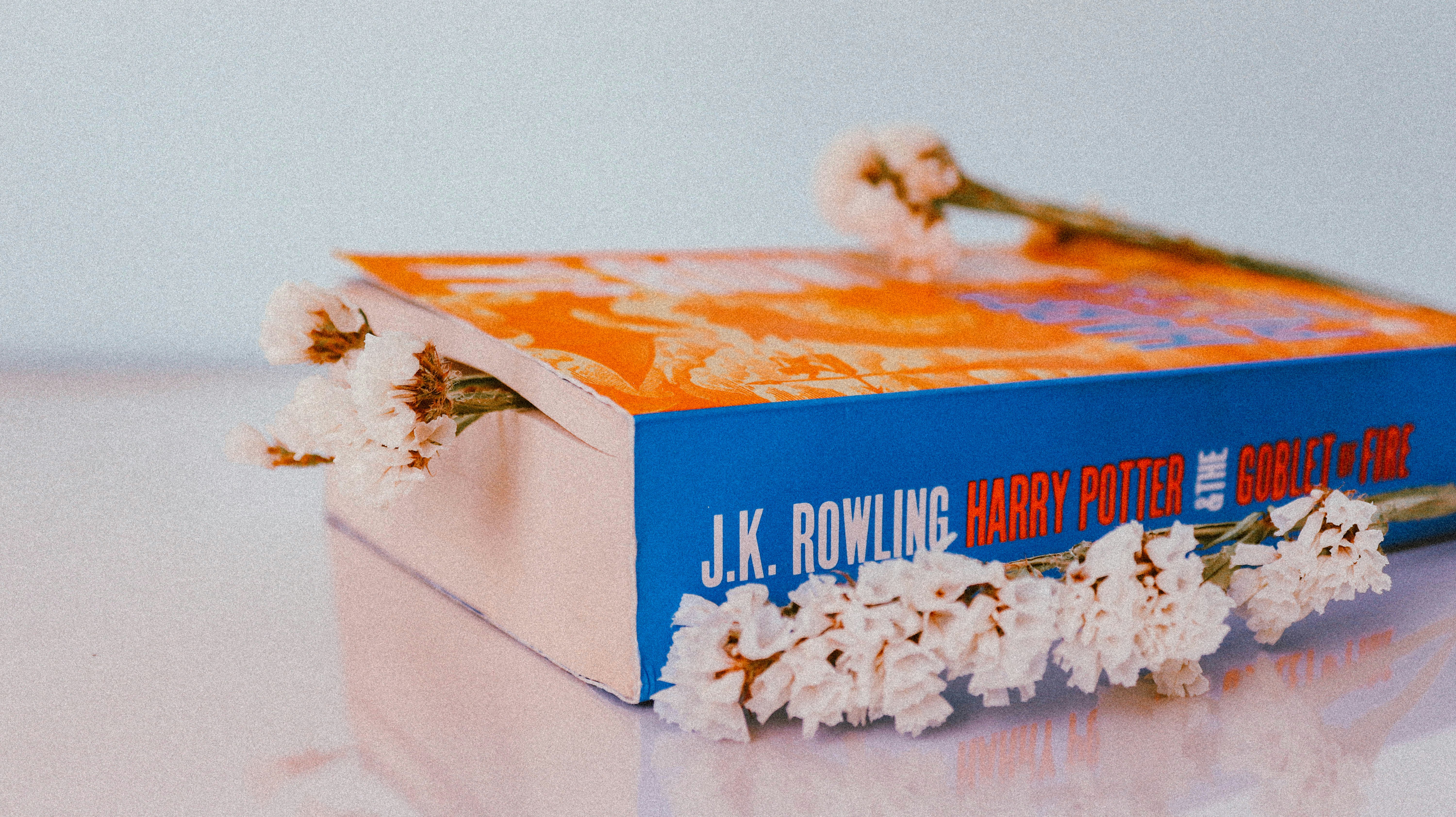 blue and orange box on white table