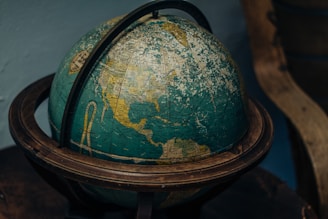 blue and brown desk globe
