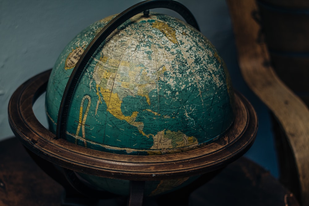 blue and brown desk globe